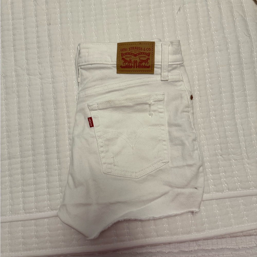Levi's White Frayed Hem Jean Shorts